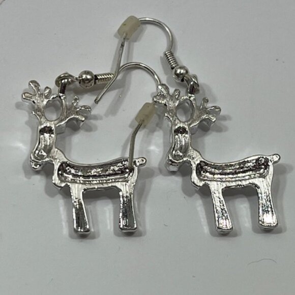 Holiday Christmas Reindeer Dangle Drop Earrings Silver Tone French Wire.75"x1" - Picture 6 of 7